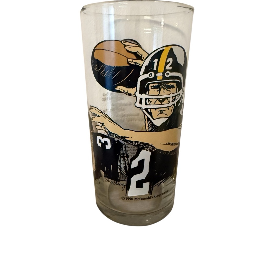 1990 McDonalds Pittsburgh Steelers Hall of Fame Glass Terry Bradshaw Bill Dudley